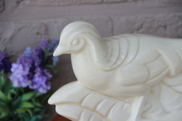 Vintage French  Craquele ceramic peacock  bird figurine statue 1950