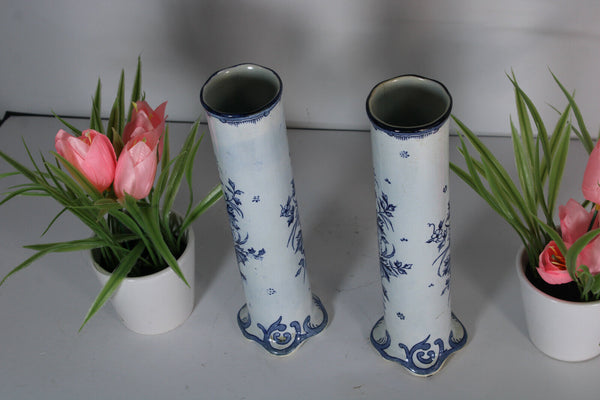 PAIR vintge dutch delft pottery Vases sailboat mill  scene