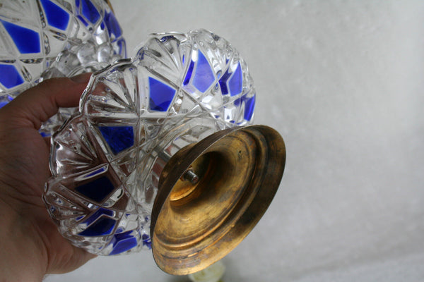 Vintage french Table centerpiece bowl candy blue crystal clear glass crystal cut