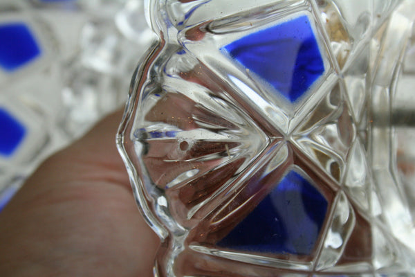 Vintage french Table centerpiece bowl candy blue crystal clear glass crystal cut