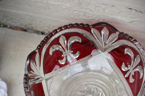 Vintage French Crystal glass fruit bowl Centerpiece Fleur de lys symbol france