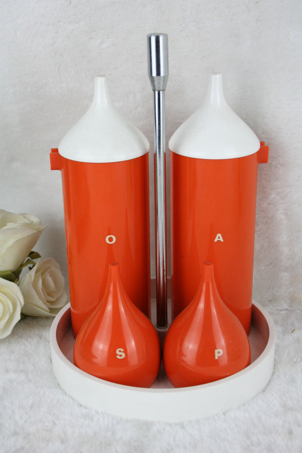 Retro Guzzini Italy marked Condiment cruet set pepper salt oil vinegar kitchen