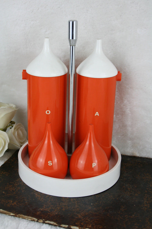 Retro Guzzini Italy marked Condiment cruet set pepper salt oil vinegar kitchen