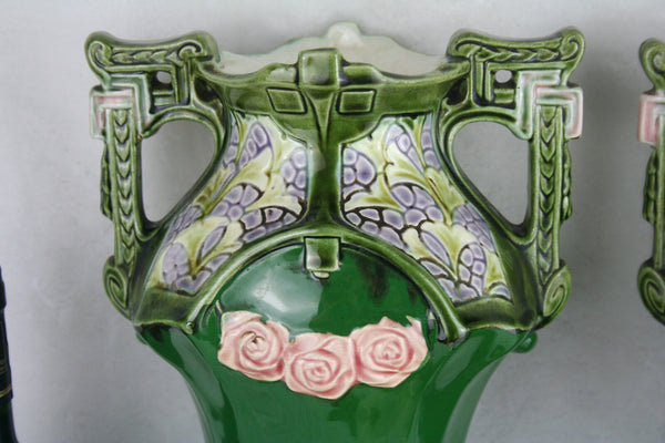 Antique pair art nouveau barbotine Vases marked