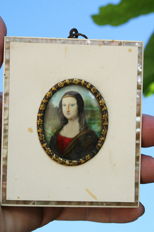 Gorgeous Miniature portrait mona lisa 1950's