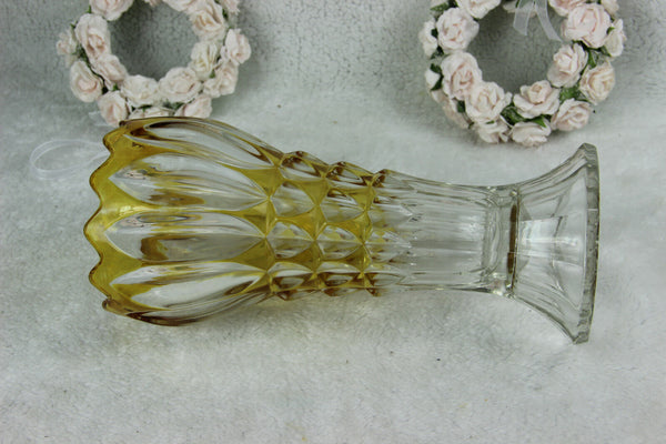 Vintage Bohemia Czech crystal glass yellow clear cut Vase 1950