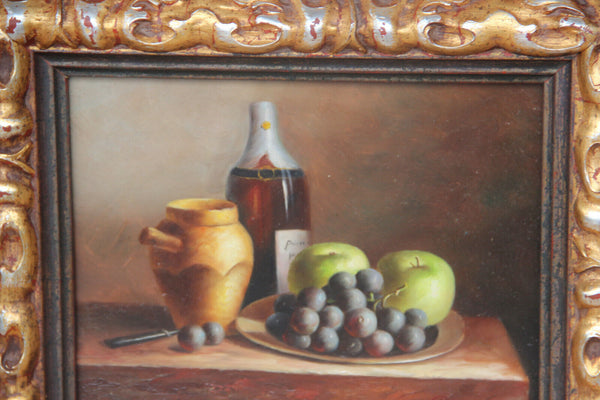 Vintage Flemish oil panel painting still life fruits signed