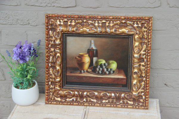 Vintage Flemish oil panel painting still life fruits signed