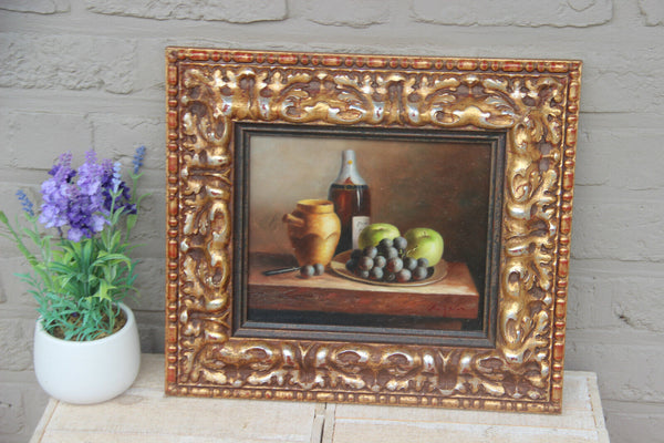 Vintage Flemish oil panel painting still life fruits signed