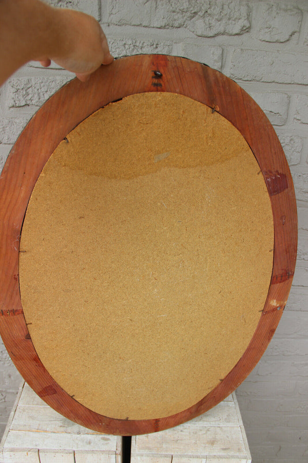 Gorgeous french 1960 Burgundy red wood porcelain medaillon mirror oval