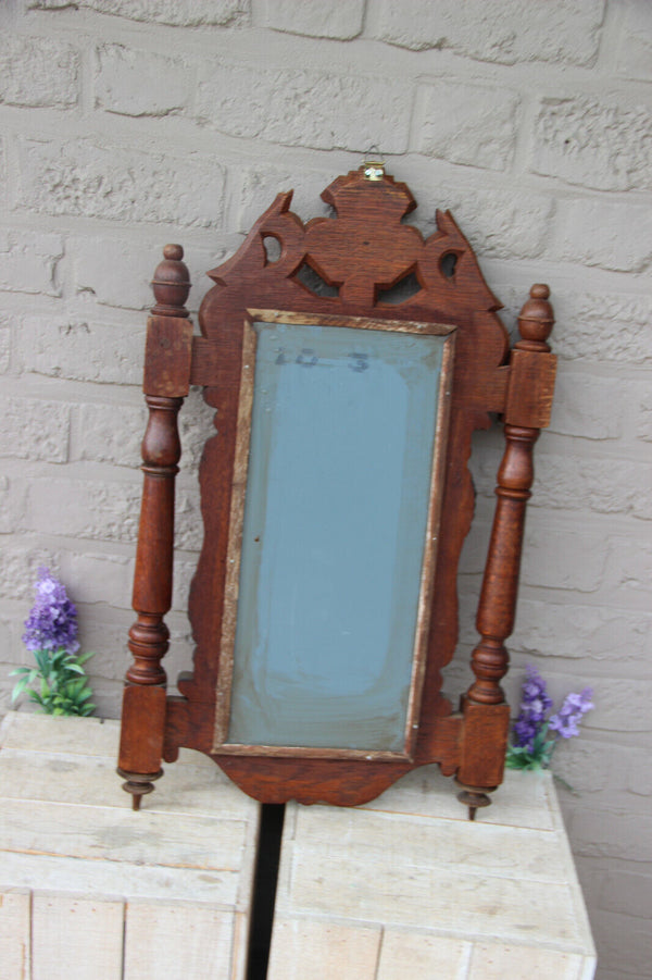 Antique French Wood oak carved wall mirror phoenix bird mythological figurines