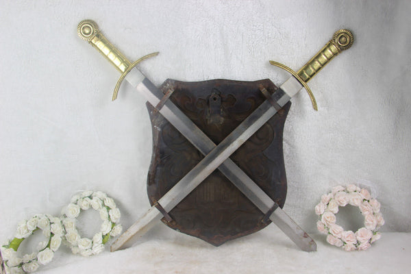 Gorgeous French copper embossed Wall shield armor Swords knight 1960