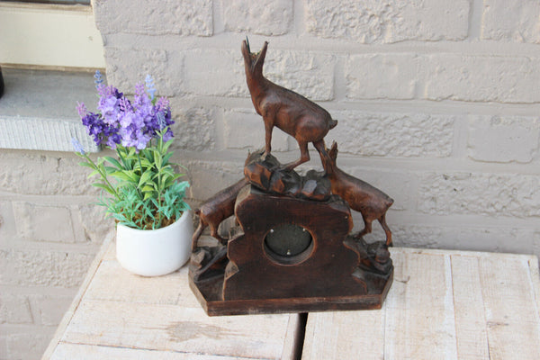 Rare Antique Swiss Black Forest wood carved hunt deer Animal Barometer