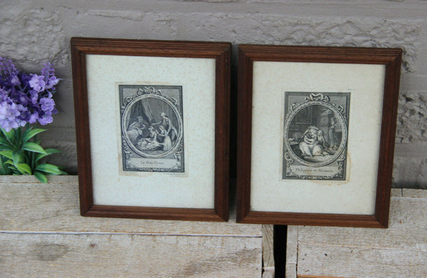 PAIr antique french miniature engravings framed