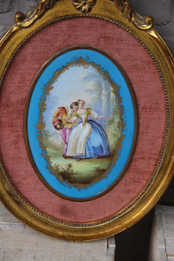 Antique pair Wall panel sevres porcelain plaque romantic scene Framed rare