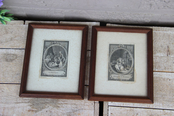 PAIr antique french miniature engravings framed