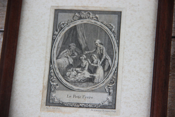 PAIr antique french miniature engravings framed