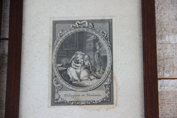 PAIr antique french miniature engravings framed