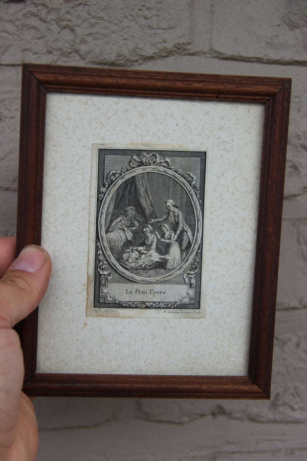 PAIr antique french miniature engravings framed