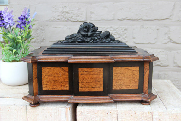 Rare antique wood carved napoleon III French sewing Box chest