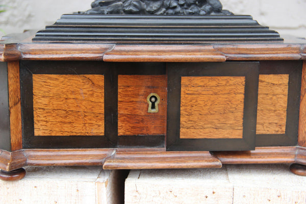 Rare antique wood carved napoleon III French sewing Box chest