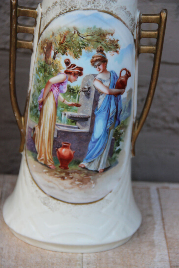 Antique PAIR Austrian marked porcelain vases lady romantic portraits 1910s