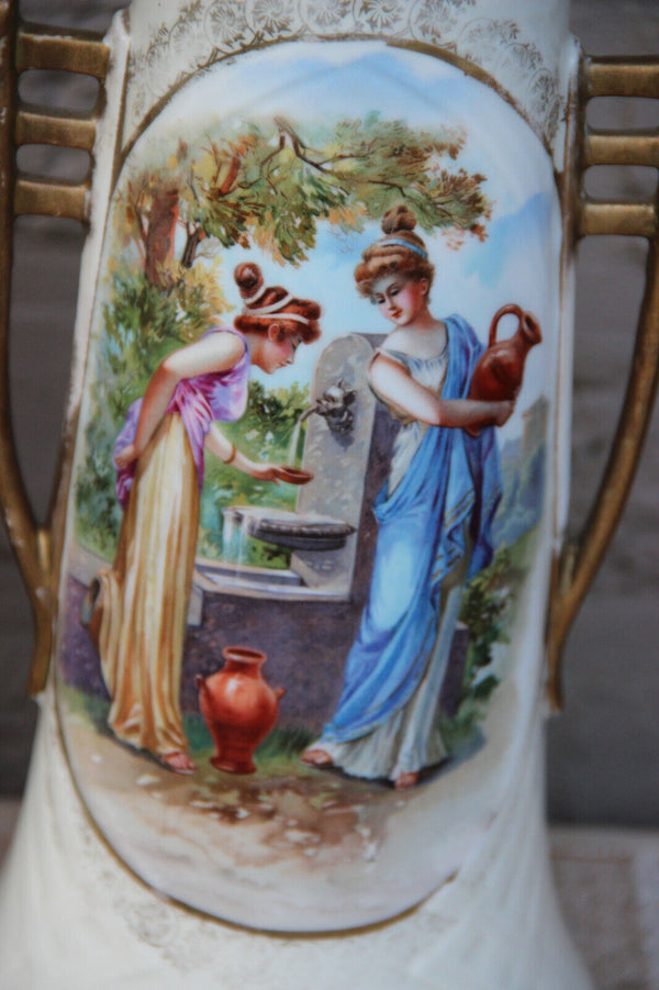 Antique PAIR Austrian marked porcelain vases lady romantic portraits 1910s