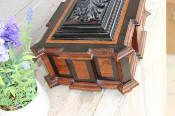 Rare antique wood carved napoleon III French sewing Box chest