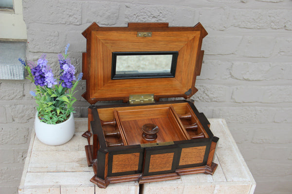 Rare antique wood carved napoleon III French sewing Box chest