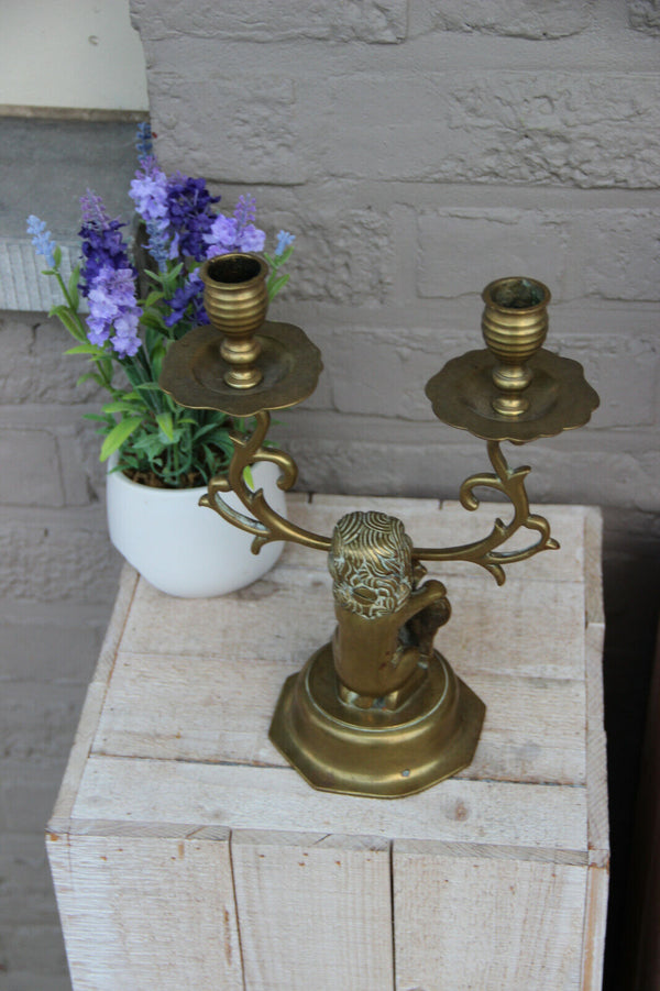 20th century Brass Candelabras  with Lion and Coat of Arms of Amsterdam