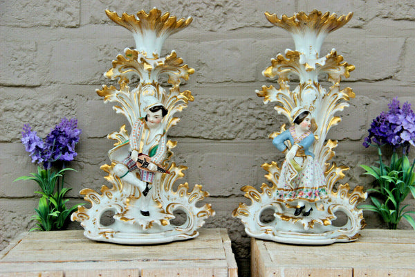 Antique PAIR vieux paris porcelain Candle holder vases attr. jacob petit