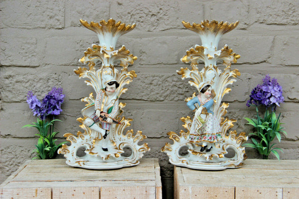 Antique PAIR vieux paris porcelain Candle holder vases attr. jacob petit