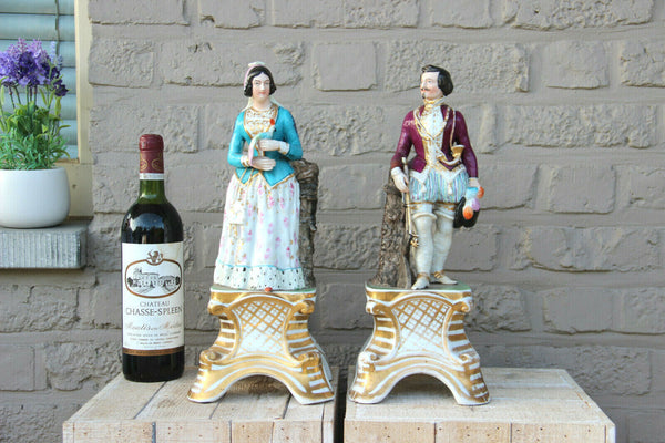 XL pair Antique Vieux paris porcelain Vases Statues hunter lady bird rare