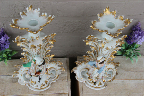 Antique PAIR vieux paris porcelain Candle holder vases attr. jacob petit