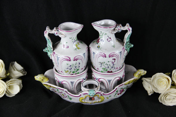 Antique French Faience Vinegar oil table set pitcher Dragon gothic Quimper