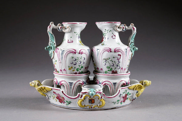 Antique French Faience Vinegar oil table set pitcher Dragon gothic Quimper