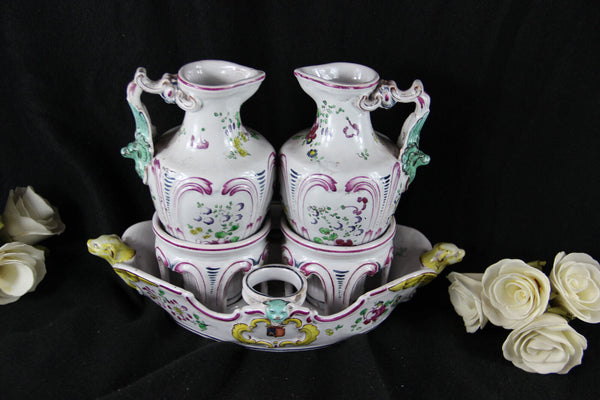 Antique French Faience Vinegar oil table set pitcher Dragon gothic Quimper