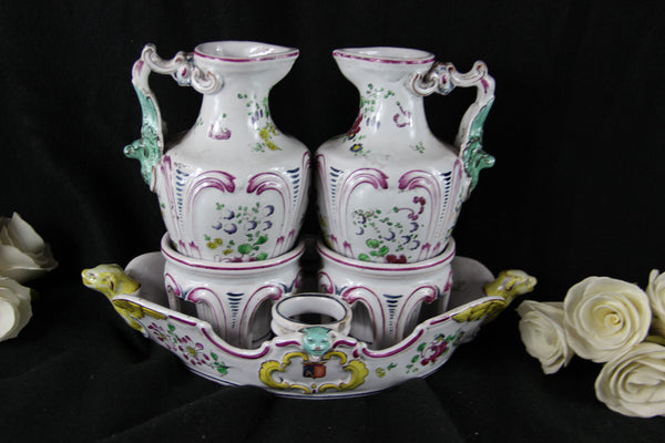 Antique French Faience Vinegar oil table set pitcher Dragon gothic Quimper