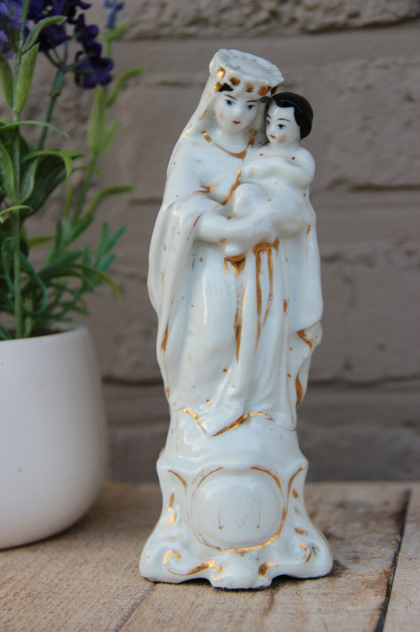 Antique French vieux old porcelain madonna figurine