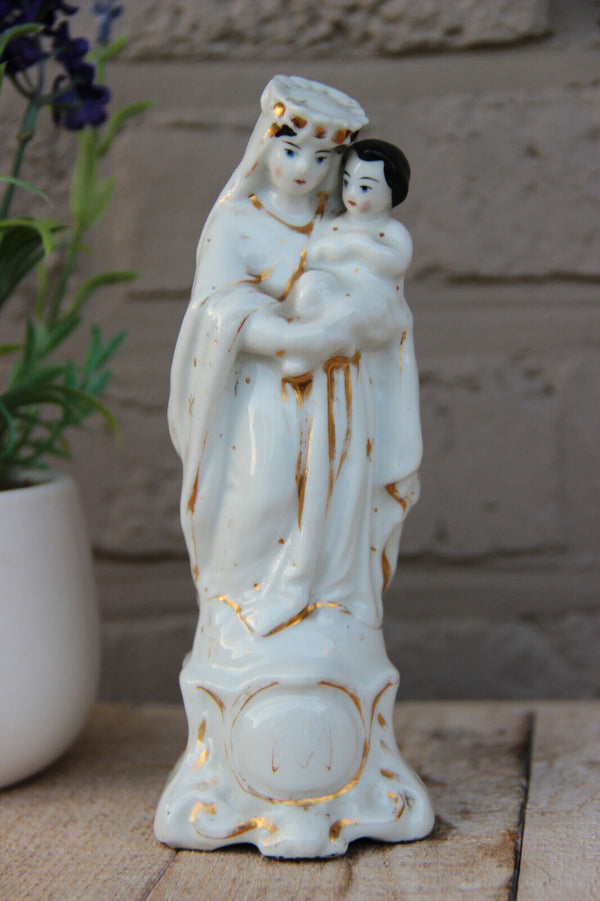 Antique French vieux old porcelain madonna figurine