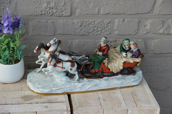 Antique German Scheibe alsbach porcelain Statue group sled horses figural 1920