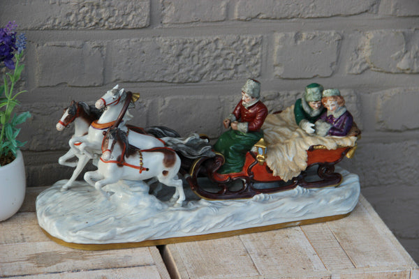 Antique German Scheibe alsbach porcelain Statue group sled horses figural 1920