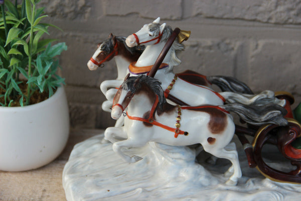 Antique German Scheibe alsbach porcelain Statue group sled horses figural 1920