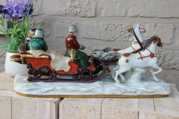 Antique German Scheibe alsbach porcelain Statue group sled horses figural 1920