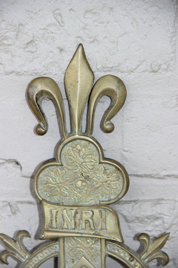 Antique XL church Religious Crucifix Bronze fleur de lys france