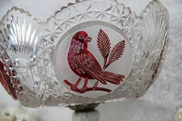 Bohemian Crystal art glass birds centerpiece coupe bowl capodimonte porcelain