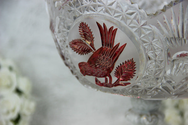 Bohemian Crystal art glass birds centerpiece coupe bowl capodimonte porcelain