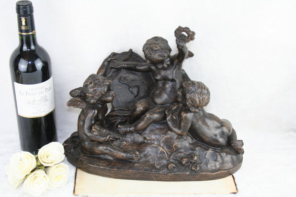 French TerraCotta Sculpture Cherubs putti playing Magnier marked  group