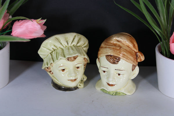 pair Royal dux marked antique piggy bank ceramic boys bust figurines rare