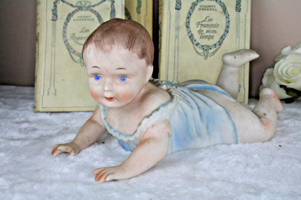 Gorgeous Rare Antique German Bisque porcelain baby figurine crawling